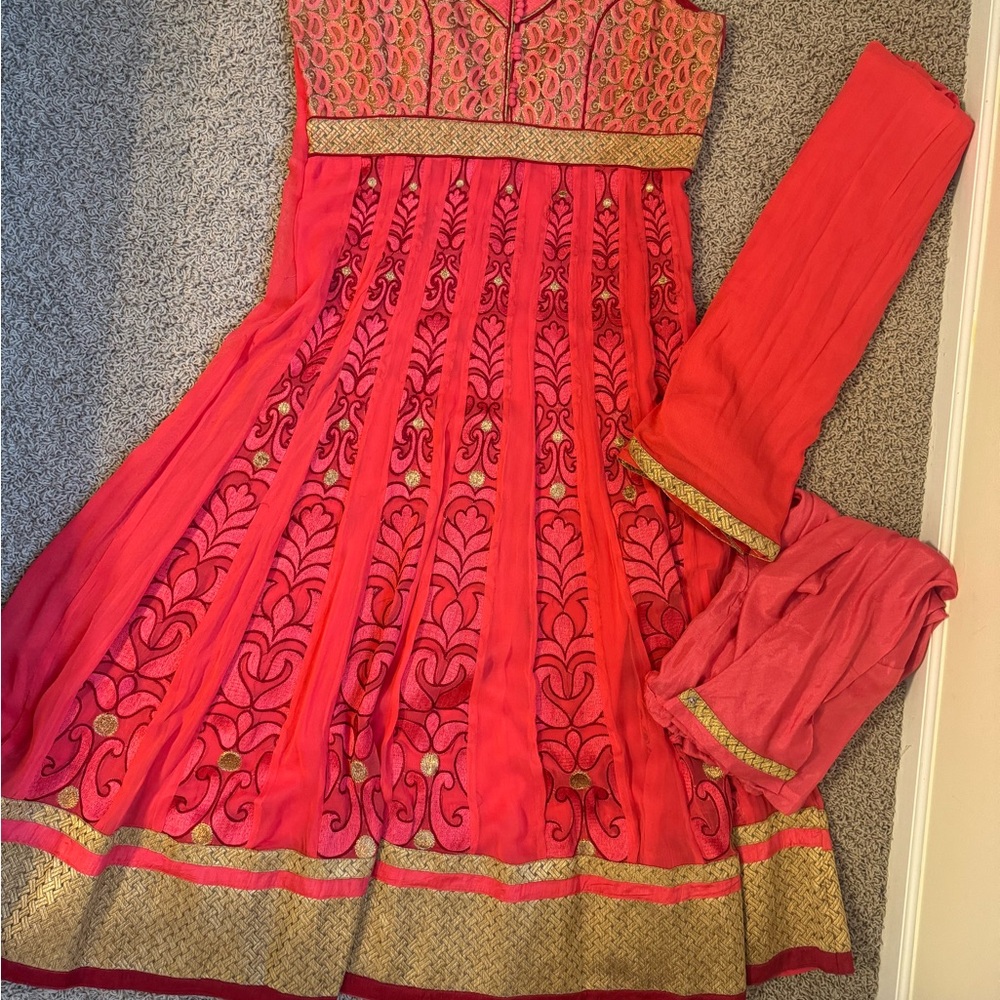 Elegant Pink and Gold Embroidered Dress Set